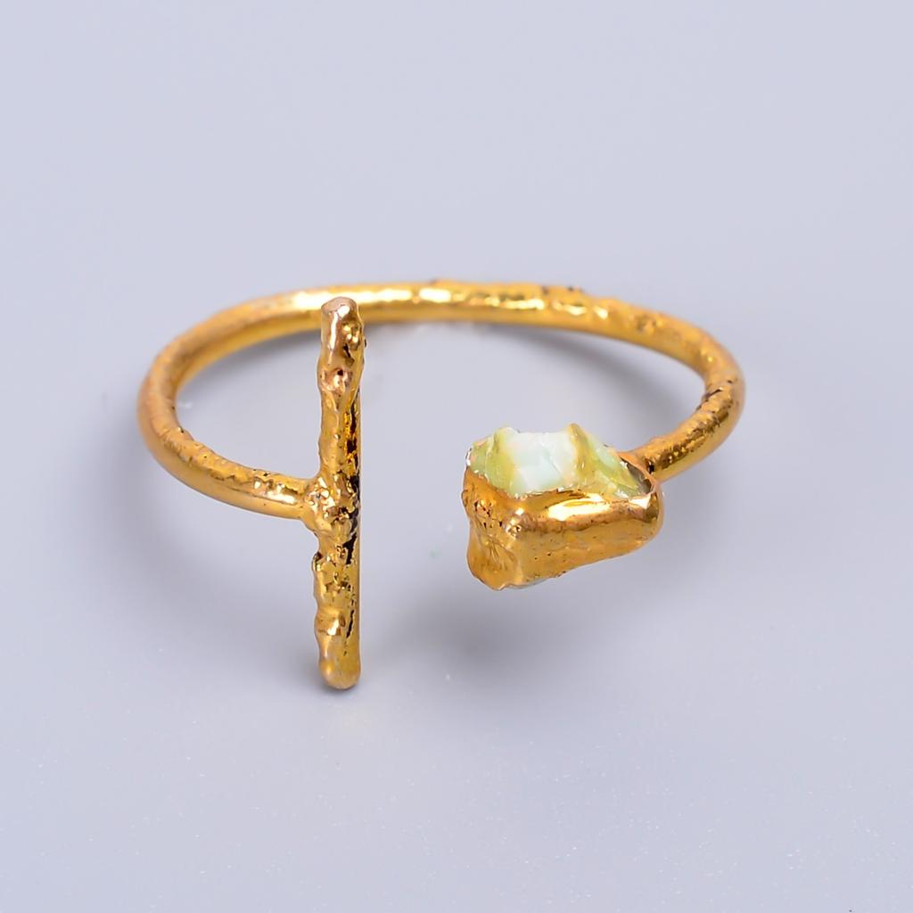 Ethiopian Opal Stone Gold Plated New Electroformed Elegant Eternity Ring Jewelry V-61