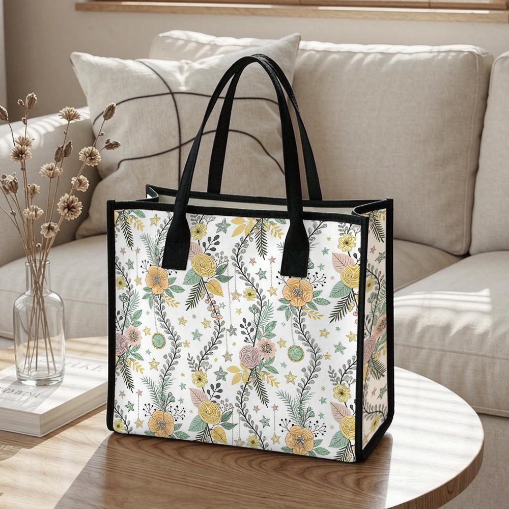 Floral Printed Canvas Tote Bag Casual Large Capacity Daily Shopping Handbag