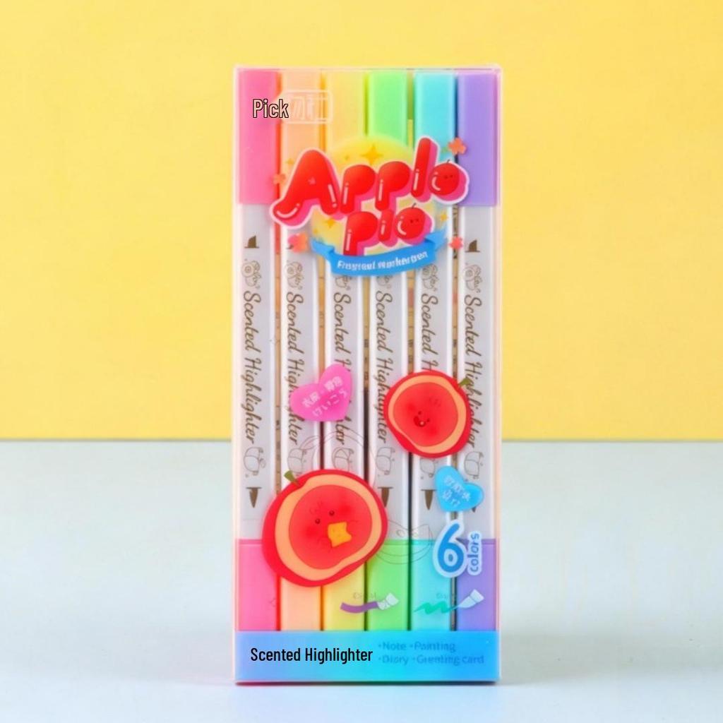 Fruit-Scented Double-Ended Fluorescent Pen Set - 6-Color Highlighters & 12-Color Markers for Notes and Drawing
