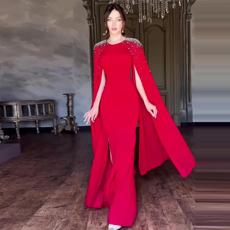 

2024 Европейское и Американское Летнее Высококлассное Модное Платье для Похудения с Деталями из Горячих Страз Extra Large красный