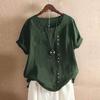 Summer Women T Shirt Loose Fit Round Neck Short Sleeve Solid Color Pullover Top Buttons Decor Daily Wear Tee