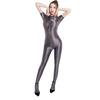 Sexy Women Short Sleeve Oily Bodysuit Open Crotch One-Piece Swimsuit Silky Tights Shiny Pantyhose Bathing Sex Sm Game Cos Ootd