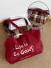 Autumn Plaid Women Double-Sided Woolen Shoulder Bags Large Capacity Ladies Suede Casual Tote Letter College Style Girls Handbags