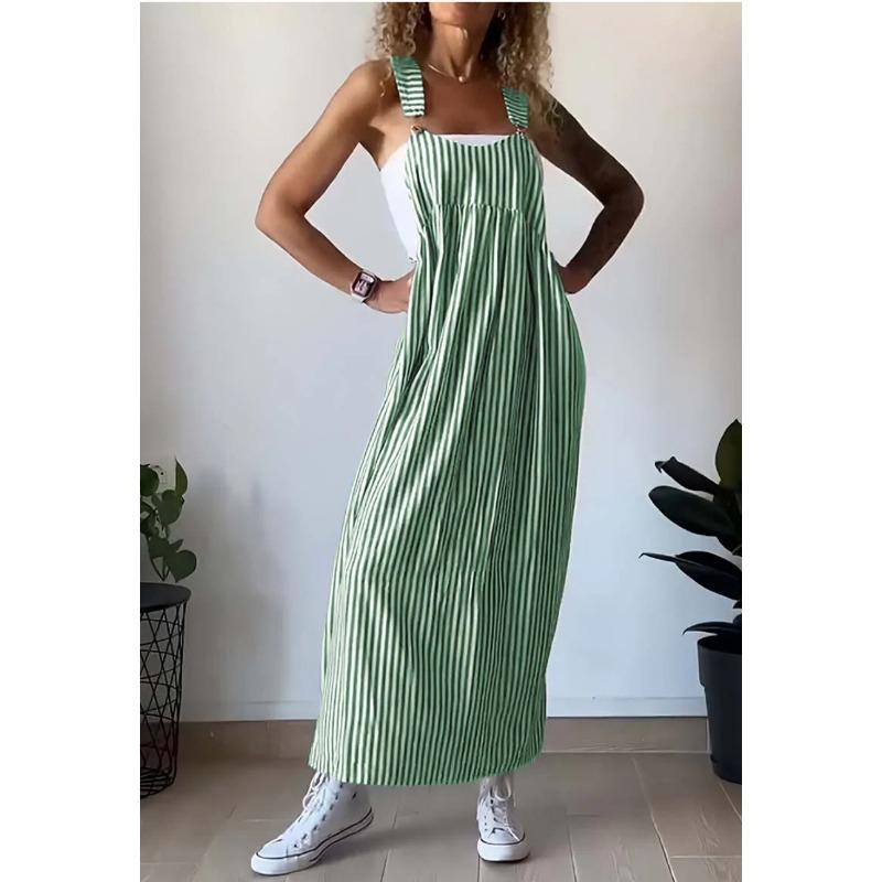 Damen Sommermode Gestreiftes Hosenträgerkleid