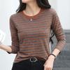 Navava Women S STriped PoinT Round Neck Long Sleeve T ShirT nT2994