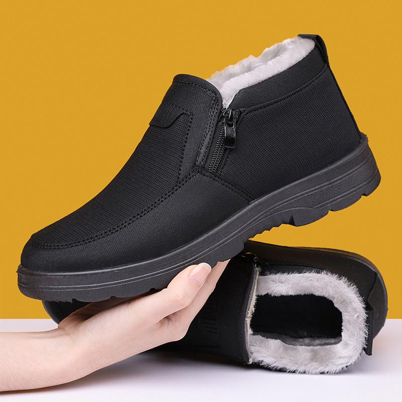 Sapatos Masculinos de Inverno com Forro de Lã de Algodão, Design Slip-On com Zíper Antiderrapante Quente para Pais Idosos