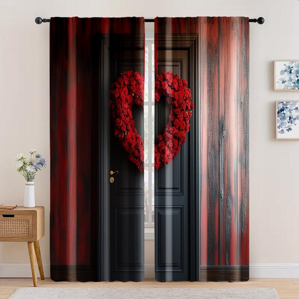 

2pc, Happy Valentine s Day Curtains Romantic Valentine s Day balloon Machine Washable Polyester,Without Electricity Birthday 29x65in(75x166cm)