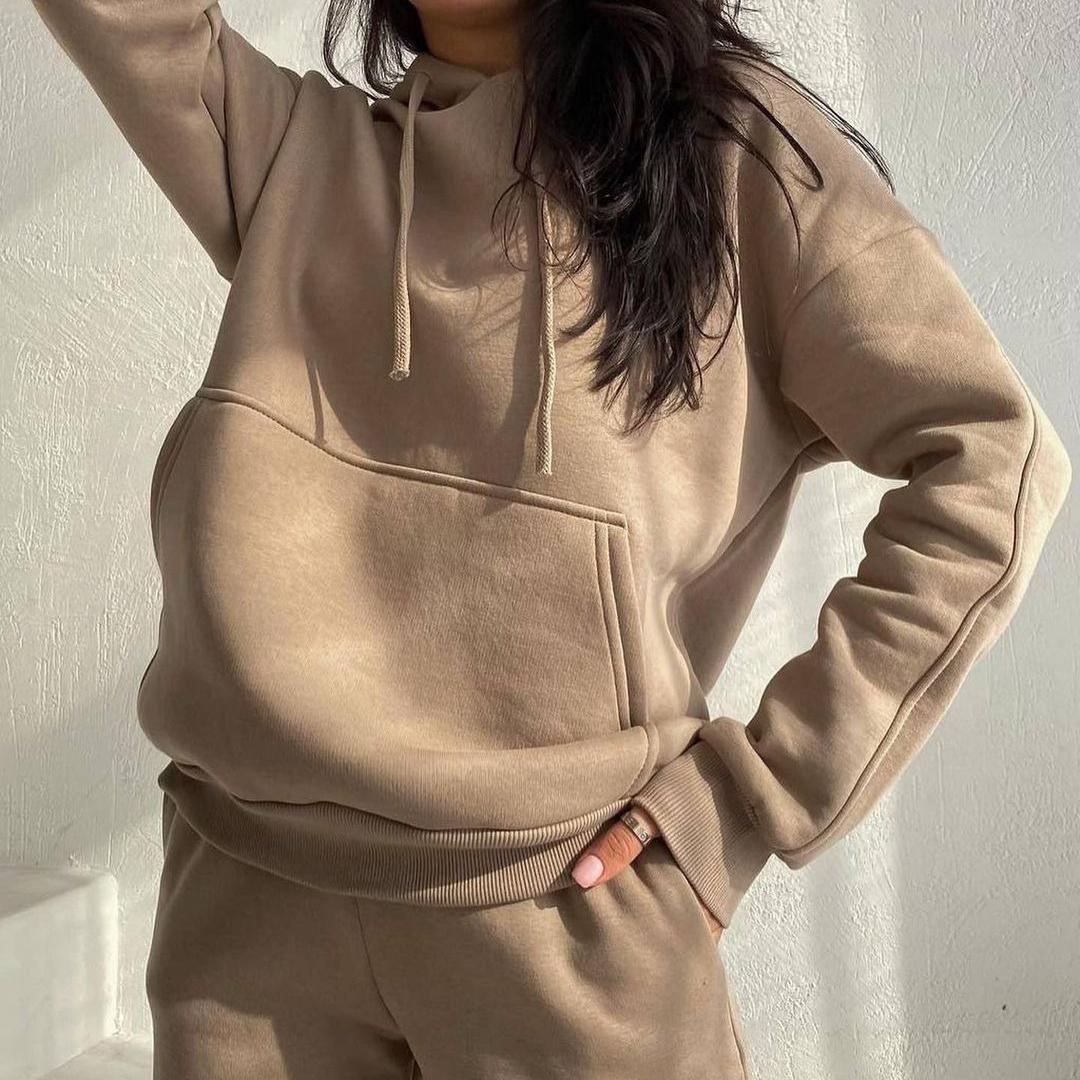 

BITCED Повседневный модный флисовый костюм из двух предметов с капюшоном и длинными рукавами 2XL верблюд