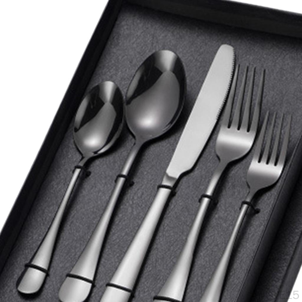 5Pcs Portable Stainless Steel Flatware Reusable Tableware Lightweight Backpacking Cutlery Dinnerware