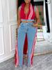 European and American Women's Sleeveless Patchwork Striped Jeans Two-piece Set - Summer Collection