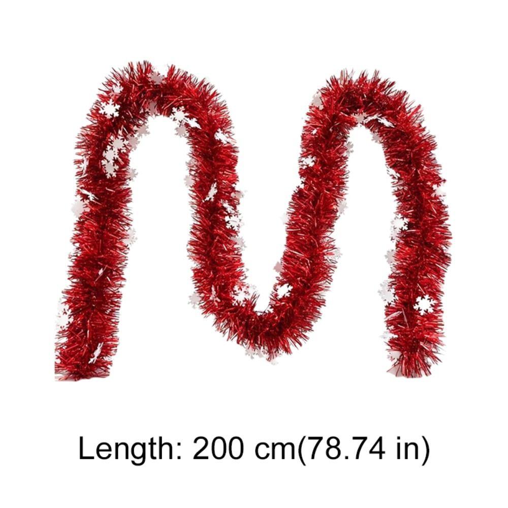 2M Christmas Snowflake Plush Ribbon with LED Light White/Red Snowflake Plush Tinsel Ribbon Long Strip Plastic