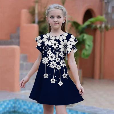 Girls Daisy Print Dresses Kids Girl Party Dress Loose Fitting Loose Fitting Short Sleeved Skirt For Girls Over Four Years Old