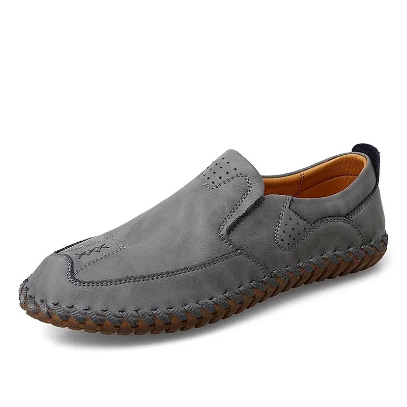 

Модная мужская повседневная обувь ручной работы из легкой кожи, прочная, водонепроницаемая, противоскользящая, удобная обувь на плоской подошве для всех сезонов US 5(EUR 38) серый