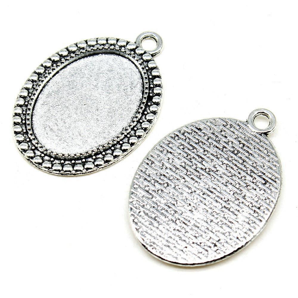 Oval Bezel Pendant Setting With Bail Fit 18x25mm Cabochon Blank Bases Tray
