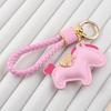 Trendy Leather Woven Rope 'Instant Wealth' Cartoon Keychain – Cute Car Key Accessory & Bag Pendant