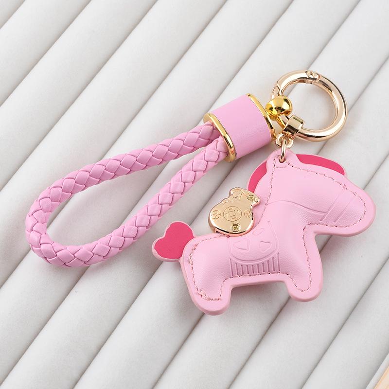Trendy Leather Woven Rope 'Instant Wealth' Cartoon Keychain – Cute Car Key Accessory & Bag Pendant