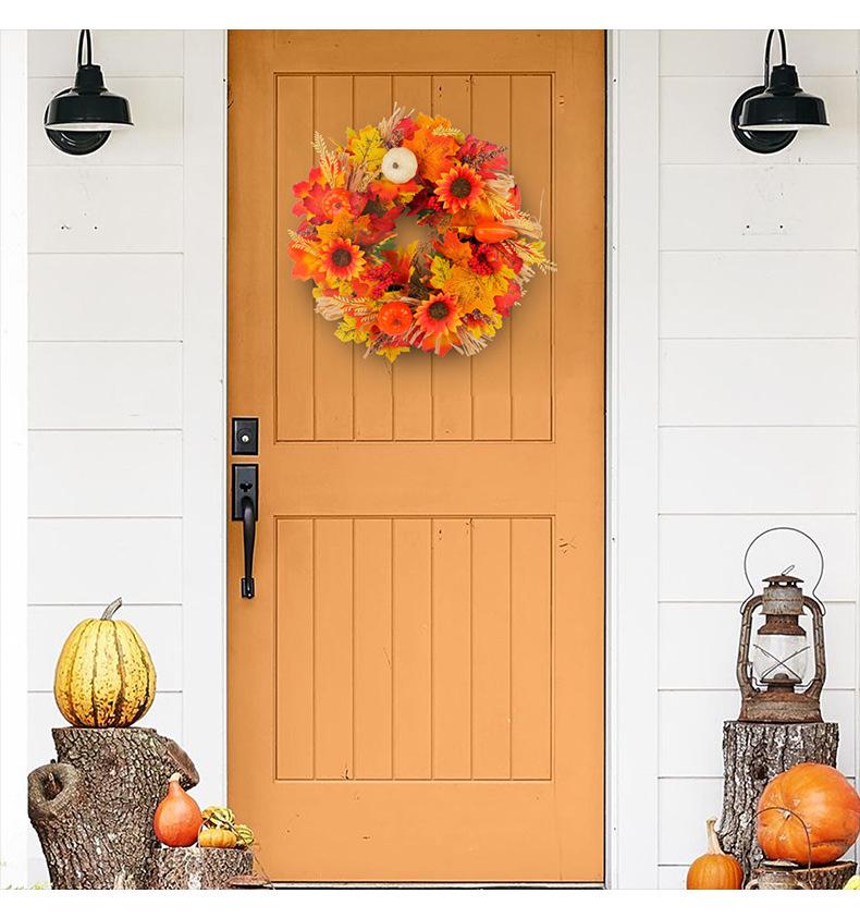 Autumn Harvest Wreath with Pumpkins & Maple Leaves