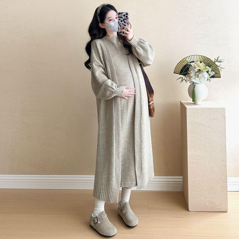 Maternity Knit Cardigan & Vest Dress Set for Fall/Winter