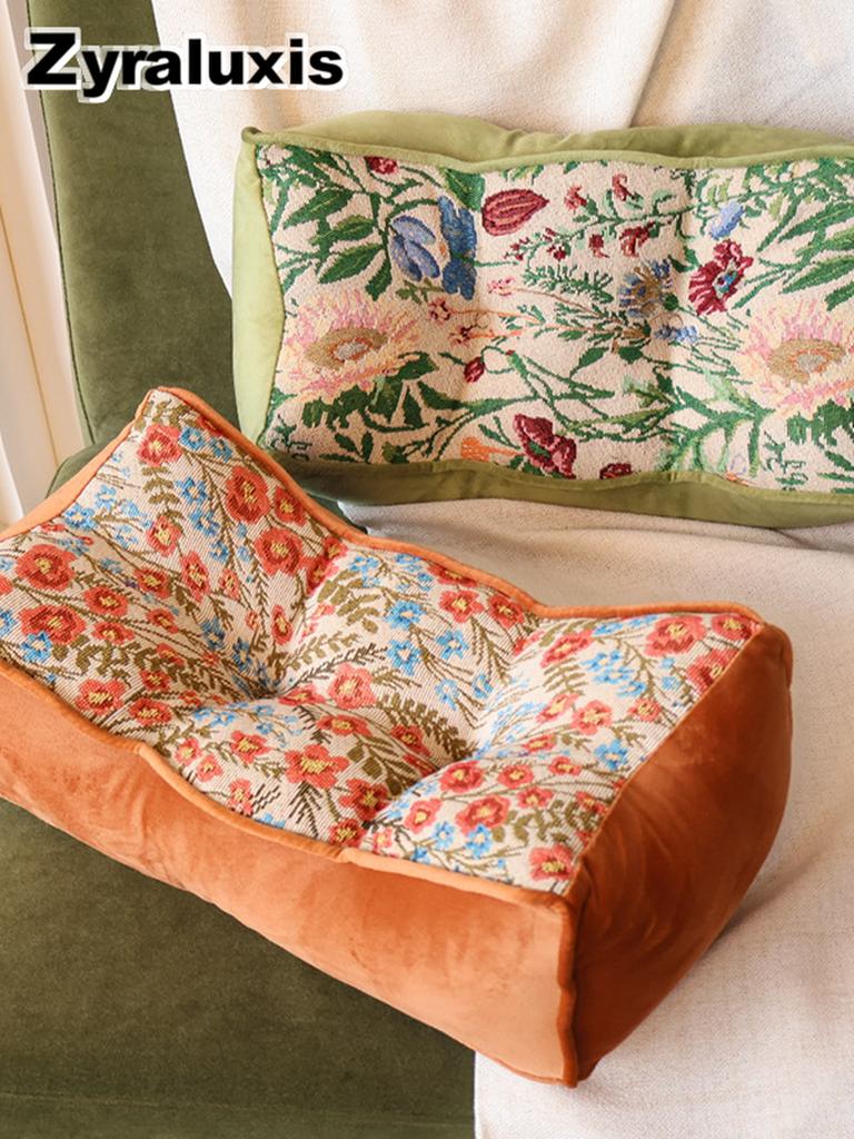 Women's Velvet Sofa Pillow with Floral Tie Dye Pattern for Living Room Bedroom Decor