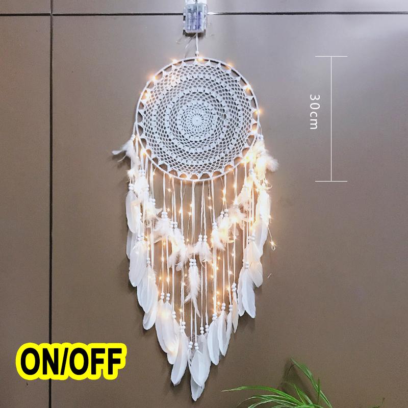 LED Light Dream Catcher Handmade Deamcatcher Feathers Wall Hanging Decoration Romantic Valentine's Day Gift for Girlfriend