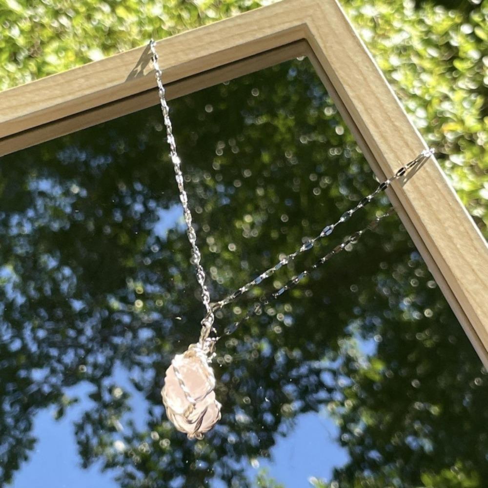 Aesthetic Vital Crystal Pendant Necklace Natural Irregular Stone Chain Choker  Gift