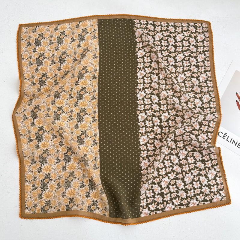 100% Silk Crepe Square Scarf Women Fashion Office Decorative Lace Neckerchief