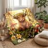 Bull with Floral Crown In Forest Blanket Personalized Name Flannel Blanket Soft Cozy Plush Throw for Sofa Bed Lightweight Home Decor