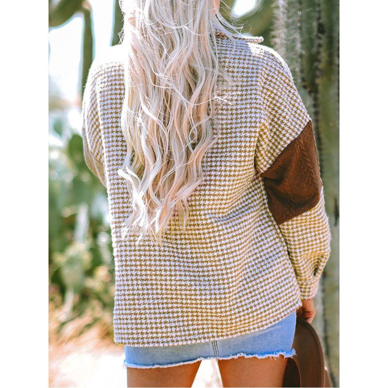 European and American Fashion Houndstooth Plaid Shirt Style Outerwear Women 2025 Winter New Color Matching Warm Long Sleeve Top Women