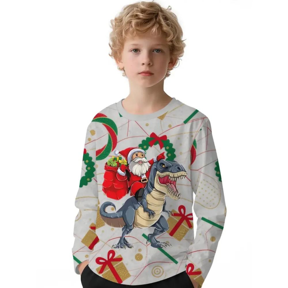 

Spring and Autumn Round Neck 3D Christmas Printed T-shirts Fashionable Casual Long Sleeved Children s Boy T-shirts 160