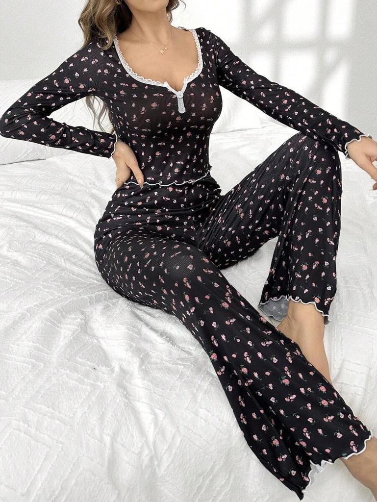 European & American Style Autumn/Winter Sexy Casual Long Sleeve Pajama Set for Women
