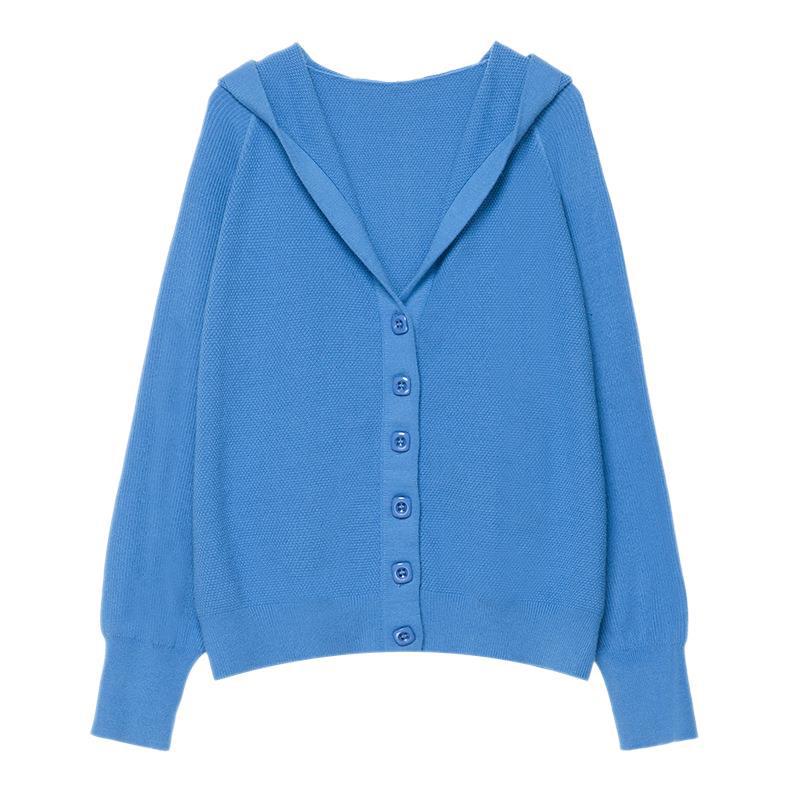 Women's Solid Color Hooded Knit Cardigan, Korean Style Batwing Sleeve, Short Single-Breasted Sweater Coat for Autumn/Winter 2021.
