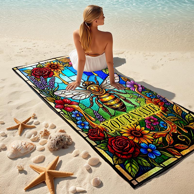1PC Custom Name Glass Bee Garden Beach Towel Highly Absorbent And Sand-Resistant Towel for Swimming, Pool, Yoga, And Travel Lightweight