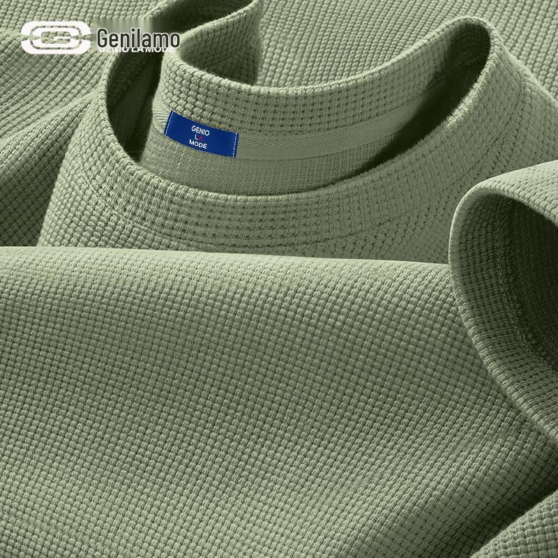 

GENIOLAMODE Men s 220G Heavyweight Waffle Knit T-Shirt L