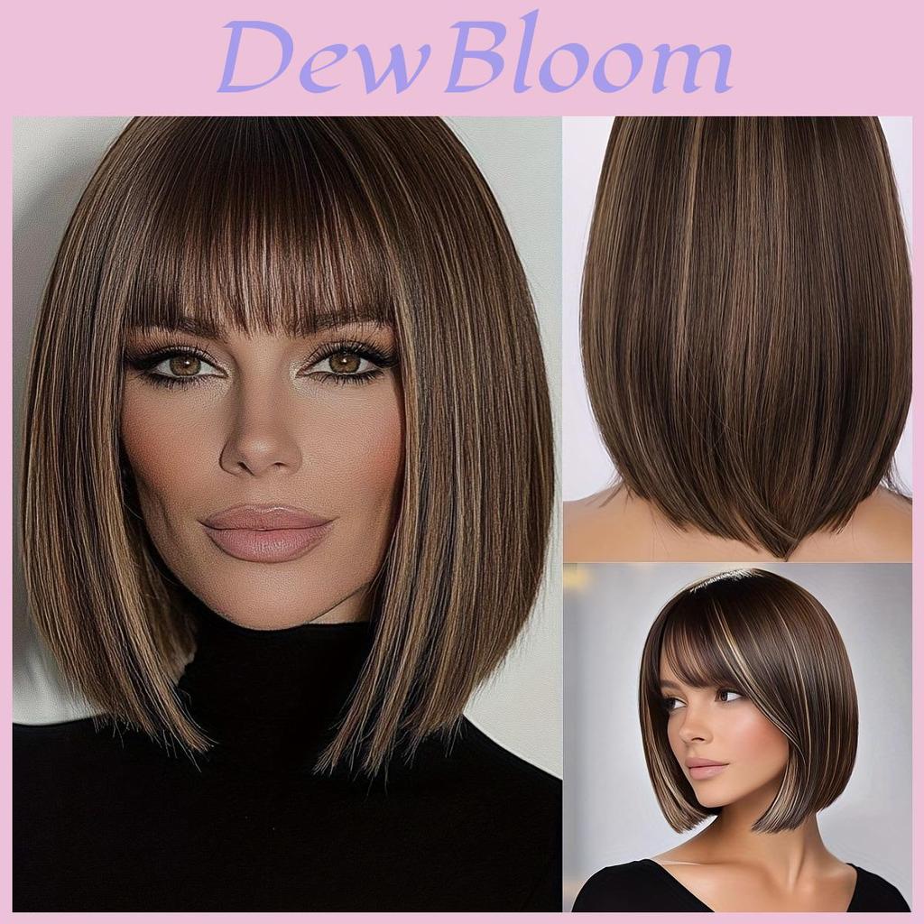 Short Straight Hair Wig With Bangs For Women Hightemperature Silk For Fashionable Ladies