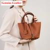 Luxury Brand Genuine Leather Shoulder Bucket Bag Women Litchi Pattern Mini Basket Tote Soft Handbag Mommy Bride Wedding Bags with Lock