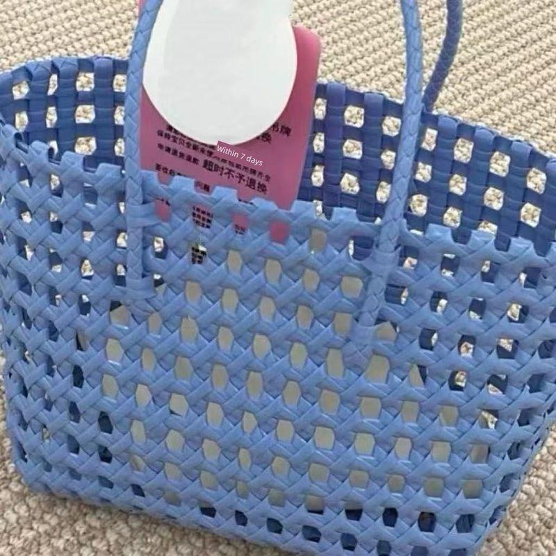 

2025 Spring and Summer Hollow Macaron Color Woven Portable Vegetable Basket Holiday Style Bag Beach Carrying French style Women s Bag Blue Purple without standard inner bag
