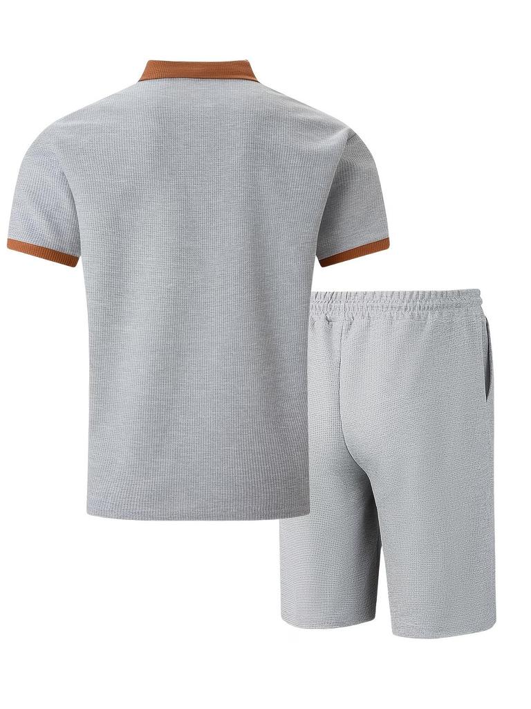 Men's Summer 2026 Lapel Waffle Knit Quick-Dry Short Sleeve Shorts Set