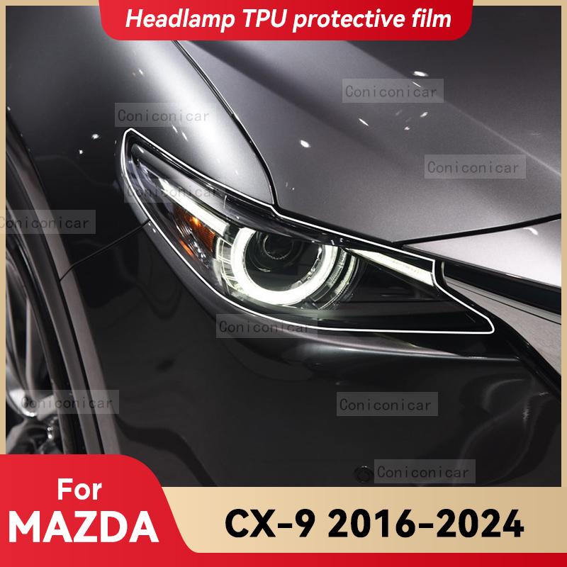 For MAZDA CX-9 2016-2024 2023 Car Headlight Transparent TPU Protective Cover Film Front Light Tint Change Color Sticker