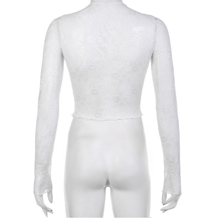 Sexy Lace Patchwork Sheer Long Sleeve Top - Slim Fit, Lightweight, Sun Protection