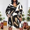 Women Plus Size V Neck Long Sleeve Printed Black White Khaki Fitted Straight Dress