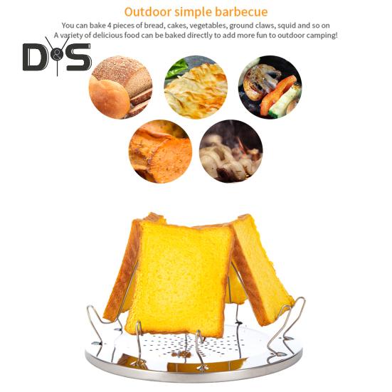 Camping-Toasterständer, Edelstahl, Campingkocher, Toaster für 4 Scheiben Brot, Picknick, Wandern, tragbarer Toasterständer