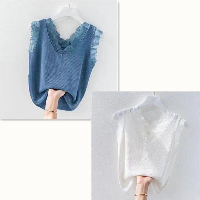 Spring/Summer Women's Plus Size Lace Camisole - Loose Fit, Sleeveless Ribbed Tank Top