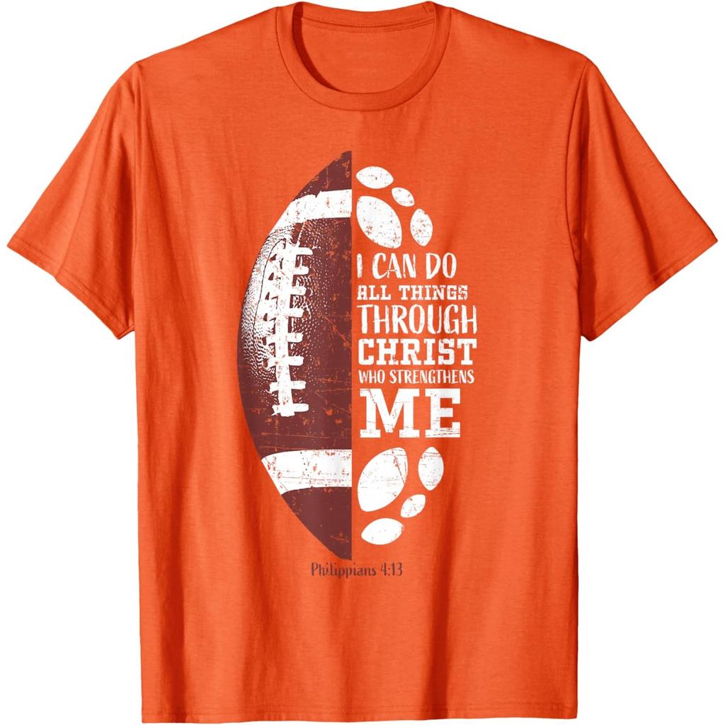 Christian Football T-Shirt Philippians Verse Religious Graphic Tee for Men