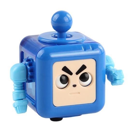 6-Side Stress Relief Cube Toy Multifunctional Anxiety Relief Cartoon Robot Sensory Cube with Spinning Arm Popping Button Joystick Toggle Switch