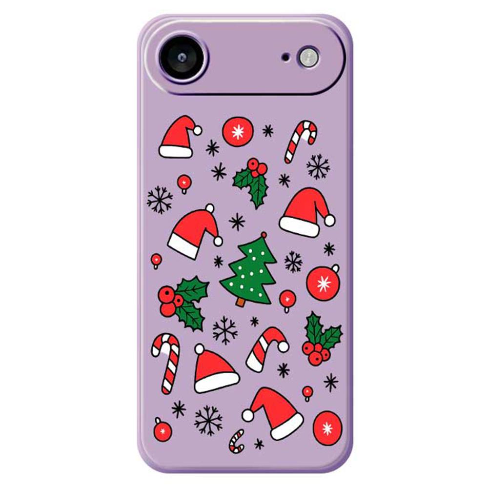 

For iPhone 17 Air Case Santa Hats and Canes Pattern Printing Straight Edge TPU Phone Back Cover Purple