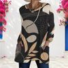 Women Plus Size Round Neck Long Sleeve Abstract Printed Loose Fit Longline T Shirt With Pockets