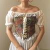 Vintage Floral Corset Vest Push Up Crop Tops Bustier Corset Top Lace Up Corset Top Strapless Bodice Corset Top