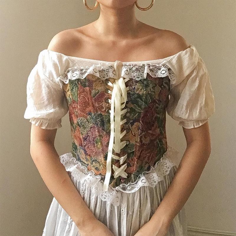 Vintage Floral Corset Vest Push Up Crop Tops Bustier Corset Top Lace Up Corset Top Strapless Bodice Corset Top
