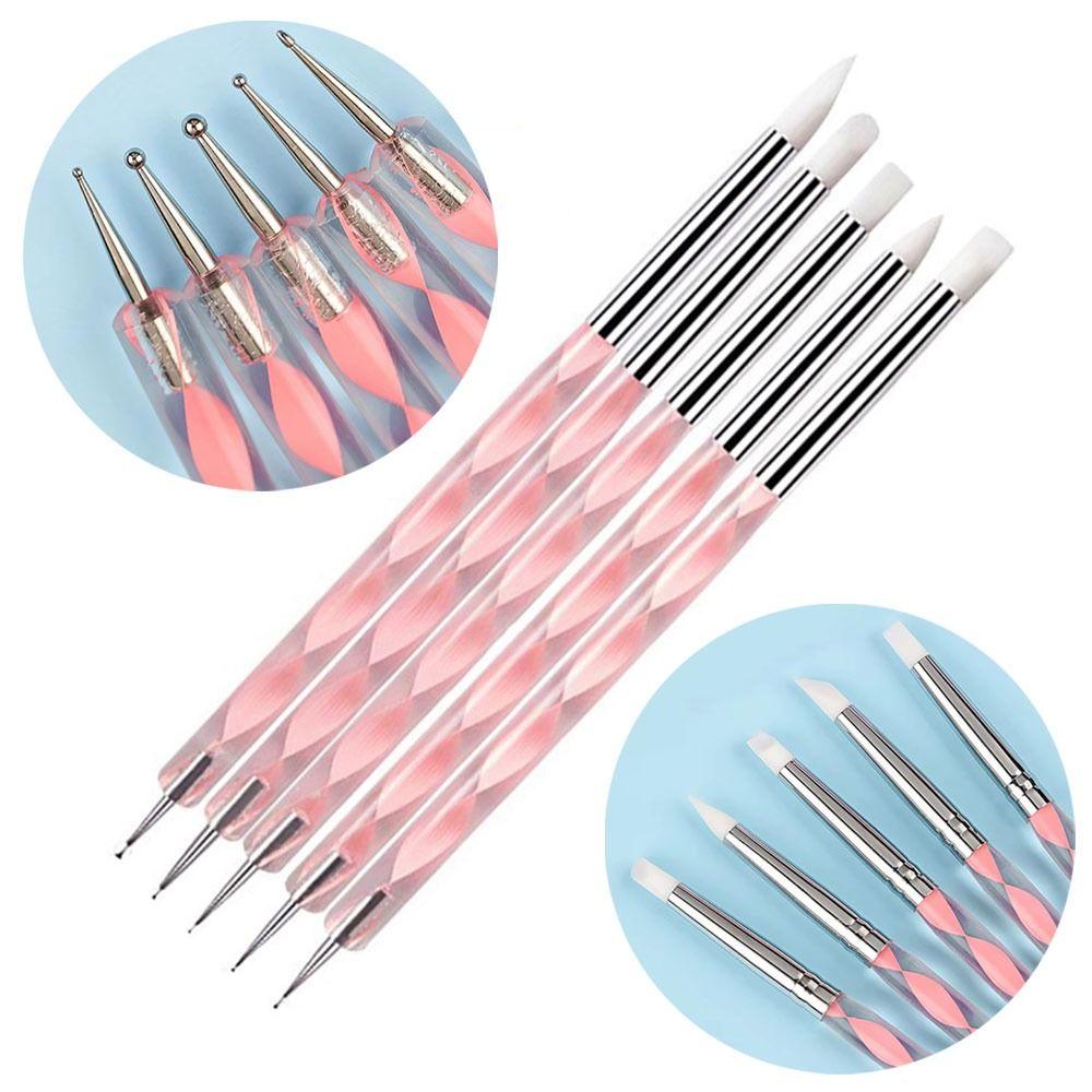 5Pcs/Set 2 Ways Nail Art Pen Point Flower Dotting Tool Durable Marbleizing Painting Pens