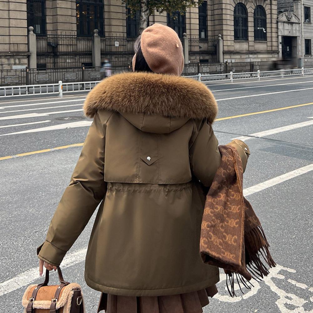 Winter new women's, fleece thickened warm jacket slim-fitting Korean hooded cotton clothes casual and versatile